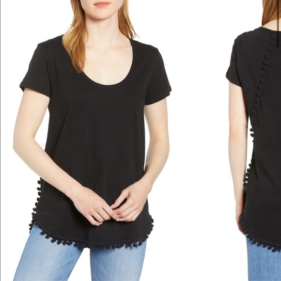 Caslon Tops - Caslon Pom Tee Black Short Sleeve Scoop Women Top